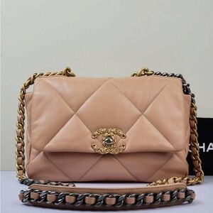 Chanel C19 Quilted Lambskin Shoulder Bag in light caramel-CODECHIP